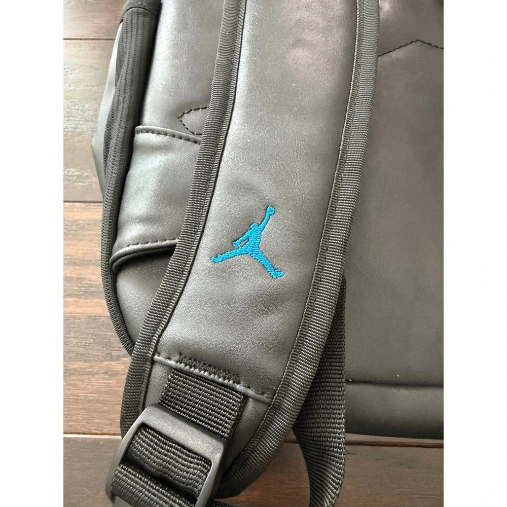 Jordan MVP Backpack Black Blue Chenille Patches Faux Leather Bag MA0899-023